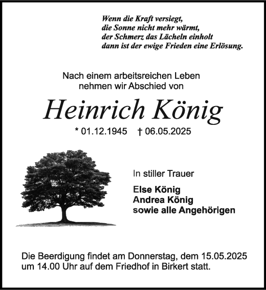 Traueranzeige von Heinrich König von Odenwälder Echo