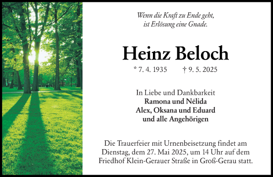 Traueranzeige von Heinz Beloch von Groß-Gerauer Echo