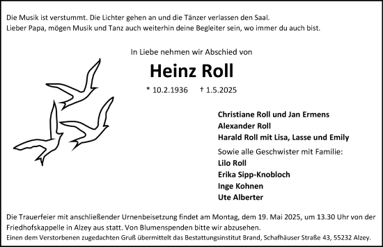 Traueranzeige von Heinz Roll von Allgemeine Zeitung Alzey