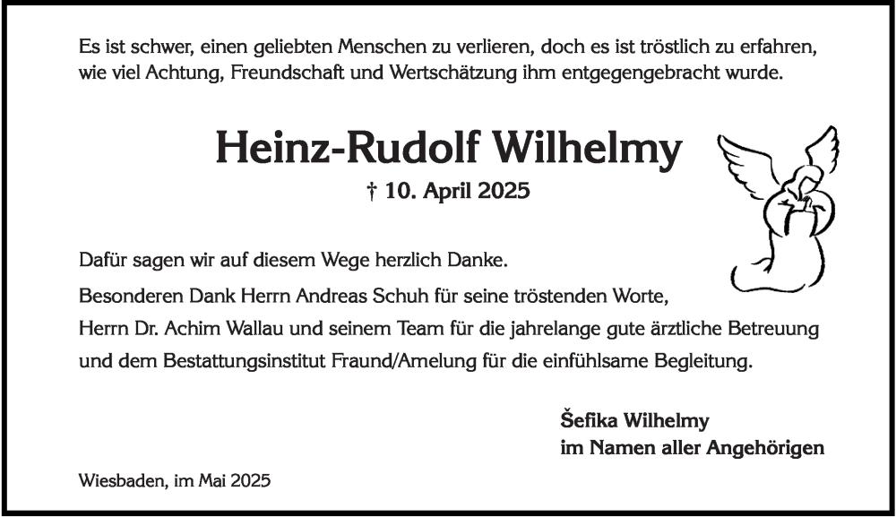  Traueranzeige für Heinz-Rudolf Wilhelmy vom 03.05.2025 aus Wiesbadener Kurier