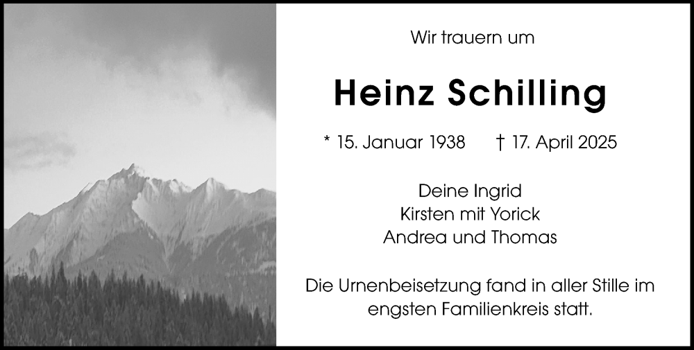  Traueranzeige für Heinz Schilling vom 03.05.2025 aus Darmstädter Echo