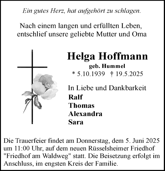 Traueranzeige von Helga Hoffmann von Rüsselsheimer Echo