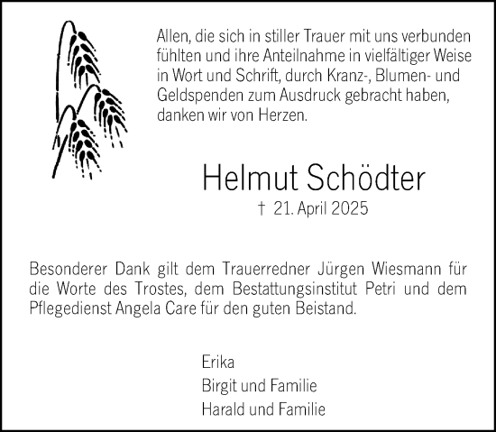 Traueranzeige von Helmut Schödter von Hochheimer Zeitung