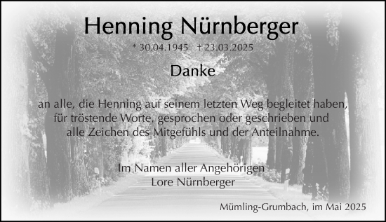 Traueranzeige von Henning Nürnberger von Odenwälder Echo