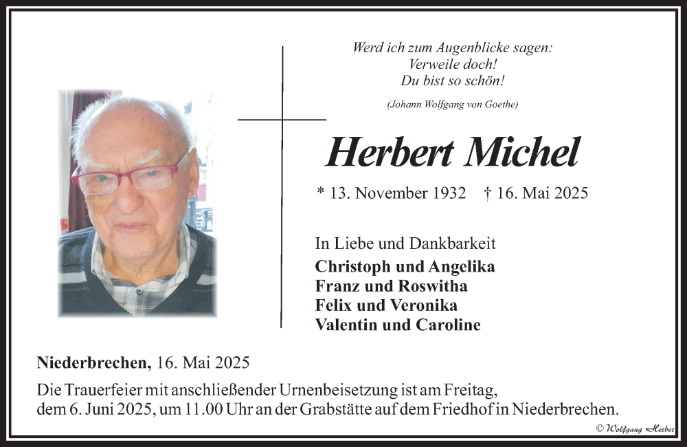  Traueranzeige für Herbert Michel vom 30.05.2025 aus Camberger Anzeiger