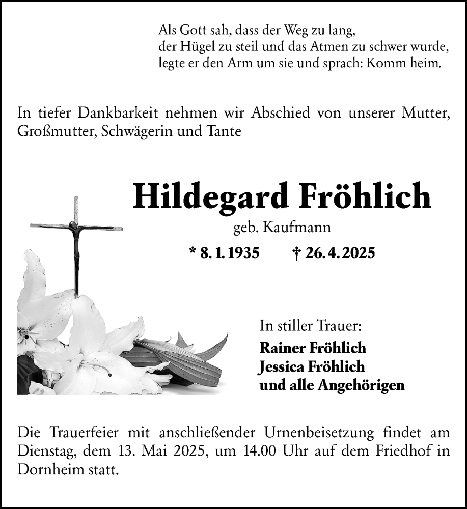  Traueranzeige für Hildegard Fröhlich vom 10.05.2025 aus Groß-Gerauer Echo