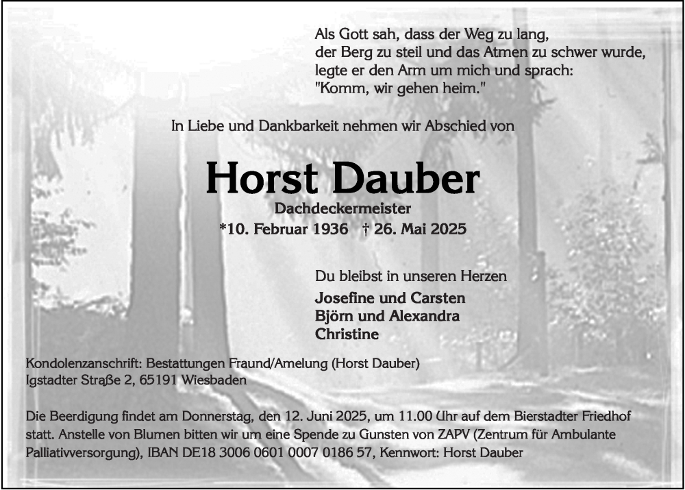  Traueranzeige für Horst Dauber vom 31.05.2025 aus Wiesbadener Kurier