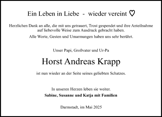 Traueranzeige von Horst Andreas Krapp von Darmstädter Echo