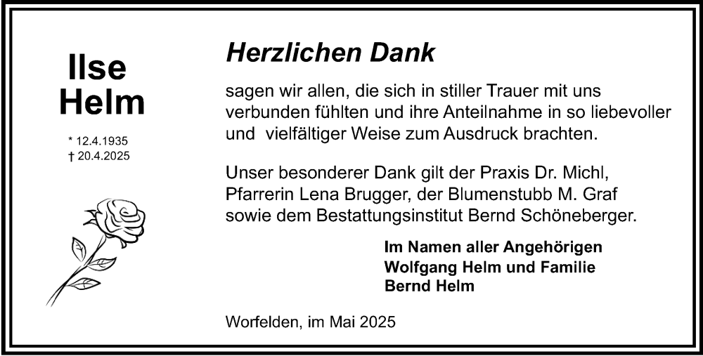 Traueranzeige für Ilse Helm vom 24.05.2025 aus Groß-Gerauer Echo
