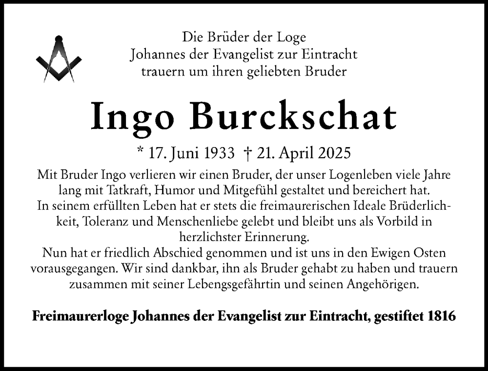  Traueranzeige für Ingo Burckschat vom 19.05.2025 aus Darmstädter Echo