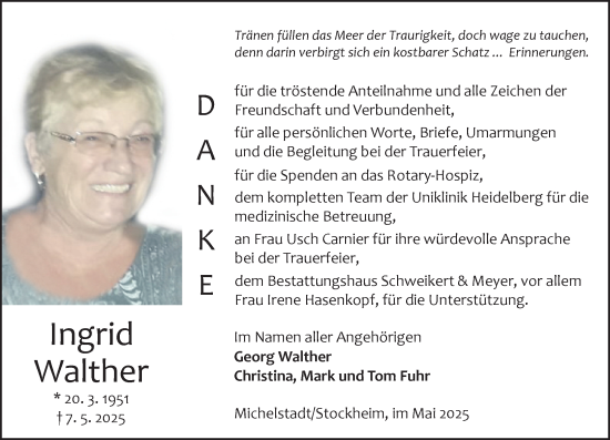 Traueranzeige von Ingrid Walther von Odenwälder Echo