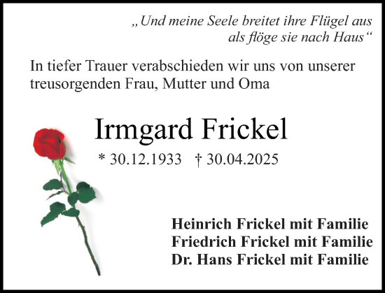 Traueranzeige von Irmgard Frickel von Darmstädter Echo