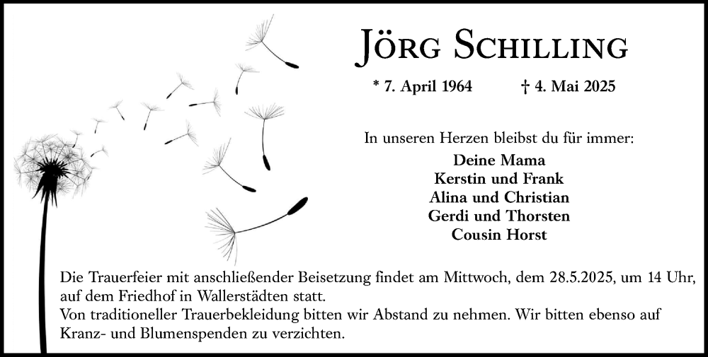  Traueranzeige für Jörg Schilling vom 24.05.2025 aus Groß-Gerauer Echo