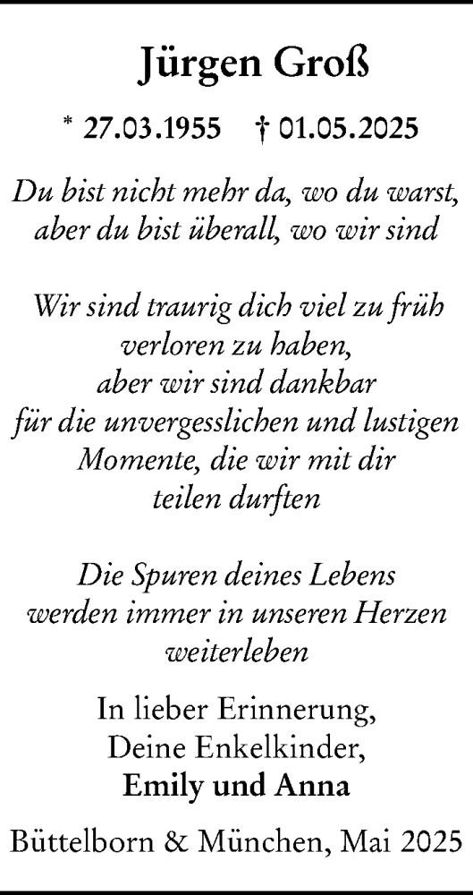 Traueranzeige von Jürgen Groß von Groß-Gerauer Echo