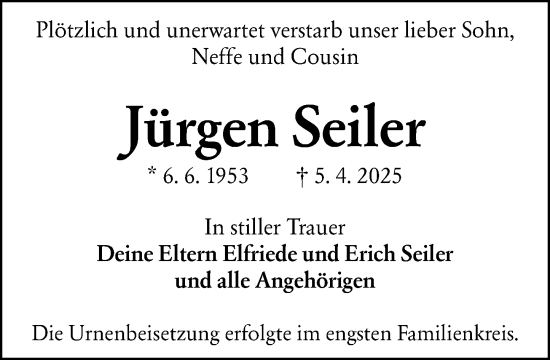 Traueranzeige von Jürgen Seiler von Groß-Gerauer Echo