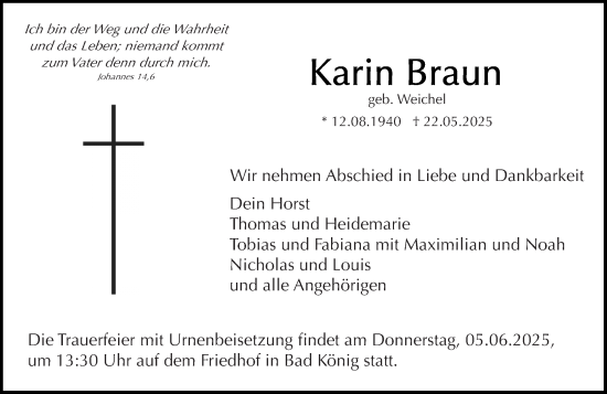 Traueranzeige von Karin Braun von Odenwälder Echo