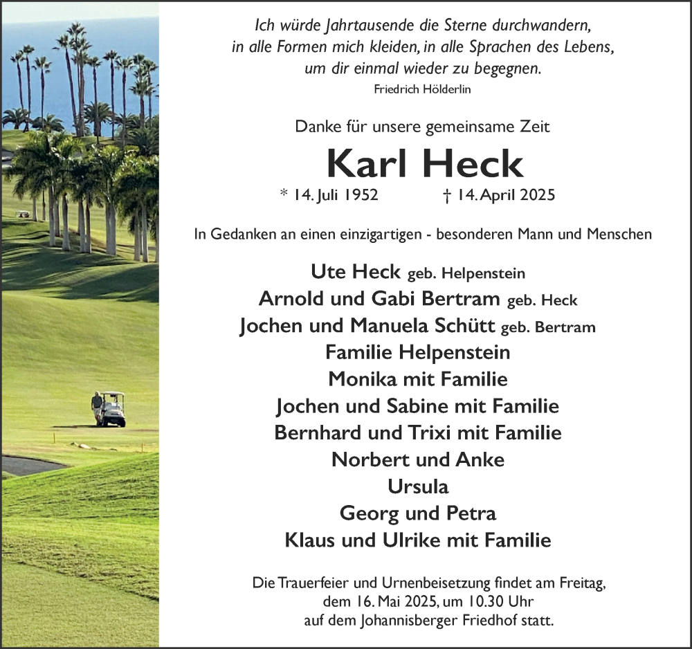  Traueranzeige für Karl Heck vom 03.05.2025 aus Rheingau Kurier