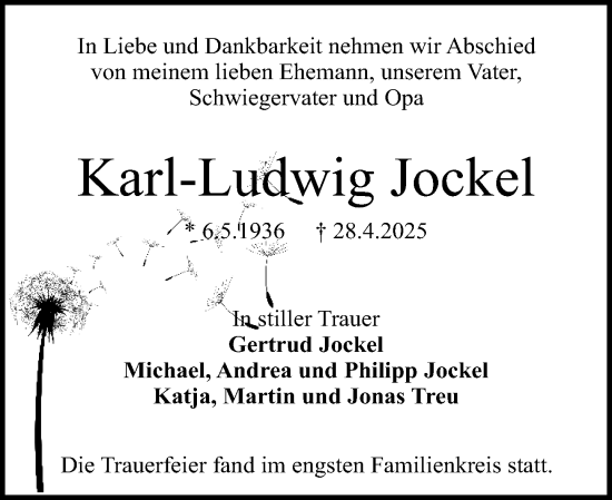 Traueranzeige von Karl-Ludwig Jockel von Darmstädter Echo