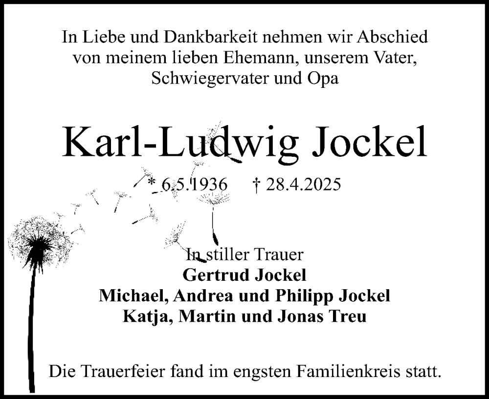  Traueranzeige für Karl-Ludwig Jockel vom 24.05.2025 aus Darmstädter Echo