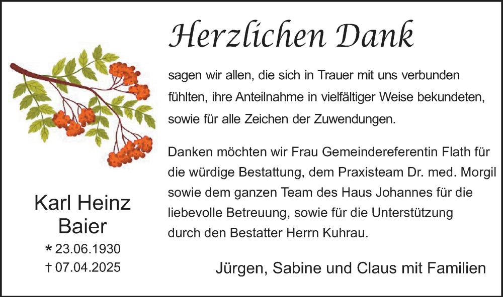  Traueranzeige für Karl Heinz Baier vom 10.05.2025 aus Starkenburger Echo