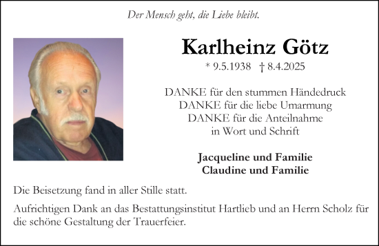 Traueranzeige von Karlheinz Götz von Camberger Anzeiger