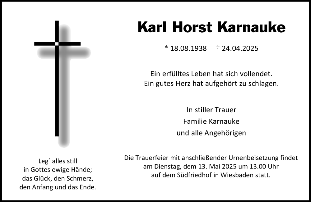  Traueranzeige für Karl Horst Karnauke vom 10.05.2025 aus Wiesbadener Kurier