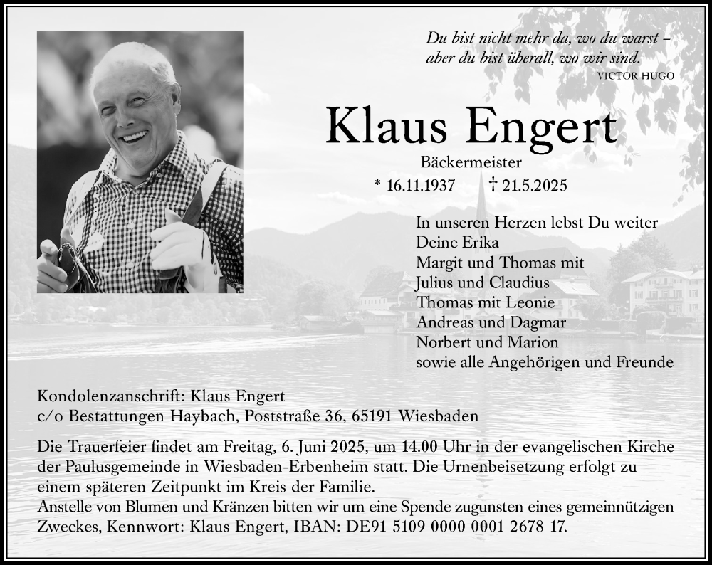  Traueranzeige für Klaus Engert vom 31.05.2025 aus Wiesbadener Kurier