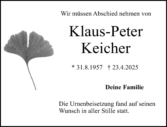 Traueranzeige von Klaus-Peter Keicher von Groß-Gerauer Echo