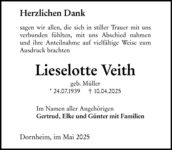 Traueranzeige von Lieselotte Veith von Groß-Gerauer Echo