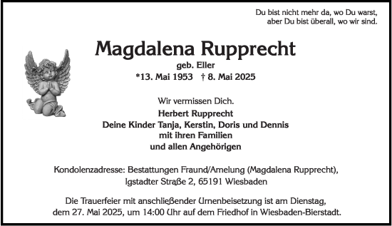 Traueranzeige von Magdalena Rupprecht von Wiesbadener Kurier