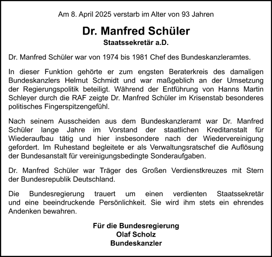 Traueranzeige von Manfred Schüler von Darmstädter Echo