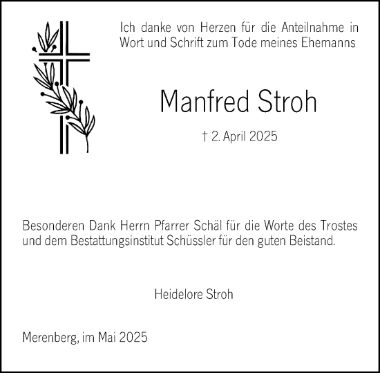 Traueranzeige von Manfred Stroh von Weilburger Tageblatt
