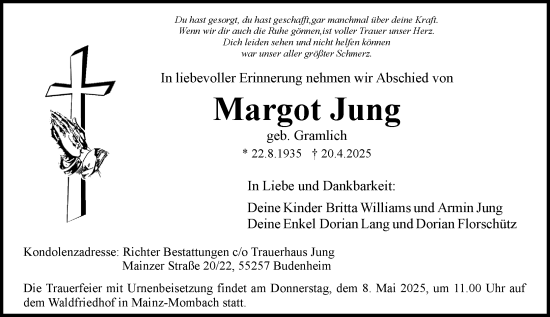 Traueranzeige von Margot Jung von Allgemeine Zeitung Mainz