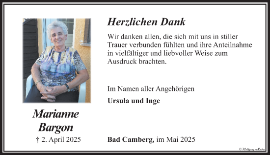 Traueranzeige von Marianne Bargon von Camberger Anzeiger