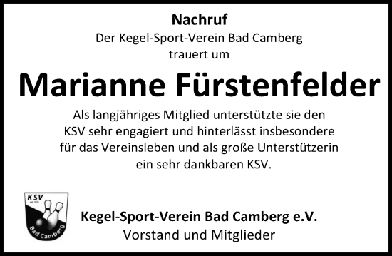 Traueranzeige von Marianne Fürstenfelder von Camberger Anzeiger