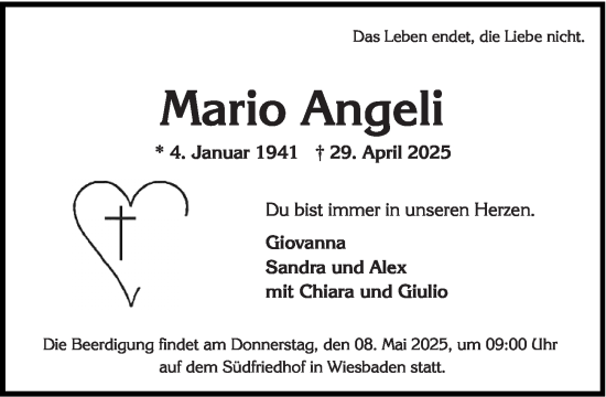 Traueranzeige von Mario Angeli von Wiesbadener Kurier