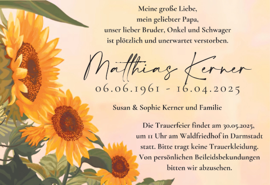 Traueranzeige von Matthias Kerner von Darmstädter Echo