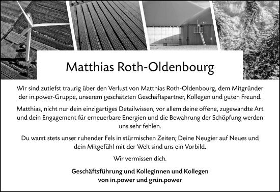 Traueranzeige von Matthias Roth-Oldenbourg von Allgemeine Zeitung Mainz