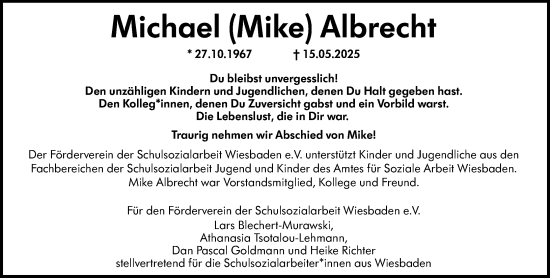 Traueranzeige von Michael Albrecht von Wiesbadener Kurier