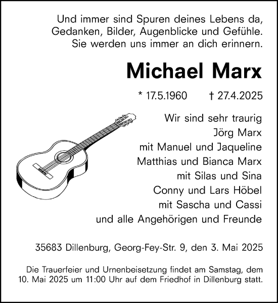 Traueranzeige von Michael Marx von Dill Block