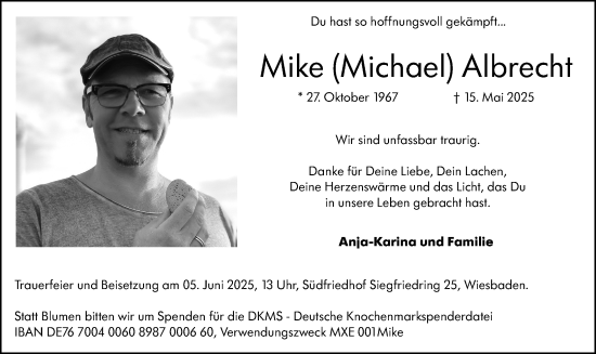 Traueranzeige von Mike Albrecht von Wiesbadener Kurier