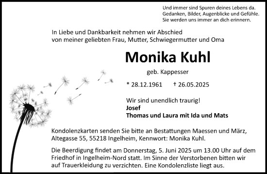 Traueranzeige von Monika Kuhl von Allgemeine Zeitung Rheinhessen-Nahe