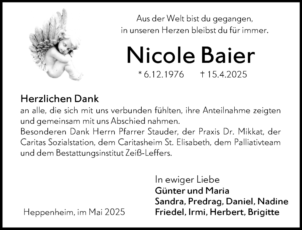  Traueranzeige für Nicole Baier vom 24.05.2025 aus Starkenburger Echo
