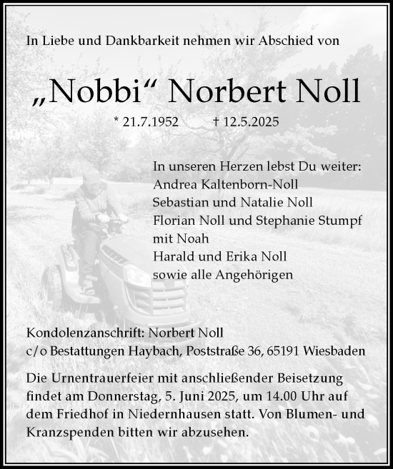Traueranzeige von Norbert Noll von Wiesbadener Kurier