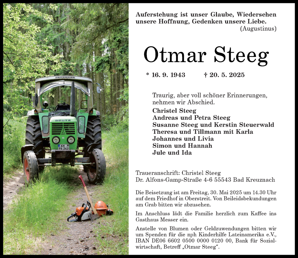 Traueranzeige für Otmar Steeg vom 24.05.2025 aus Allgemeine Zeitung Rheinhessen-Nahe