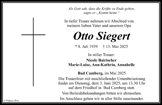 Traueranzeige von Otto Siegert von Camberger Anzeiger