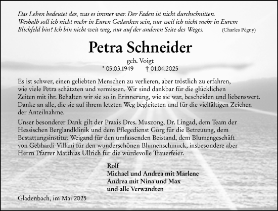 Traueranzeige von Petra Schneider von Hinterländer Anzeiger
