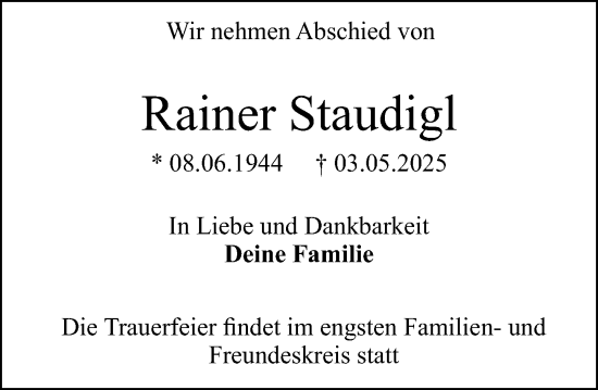 Traueranzeige von Rainer Staudigl von Darmstädter Echo