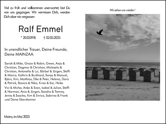 Traueranzeige von Ralf Emmel von Allgemeine Zeitung Mainz
