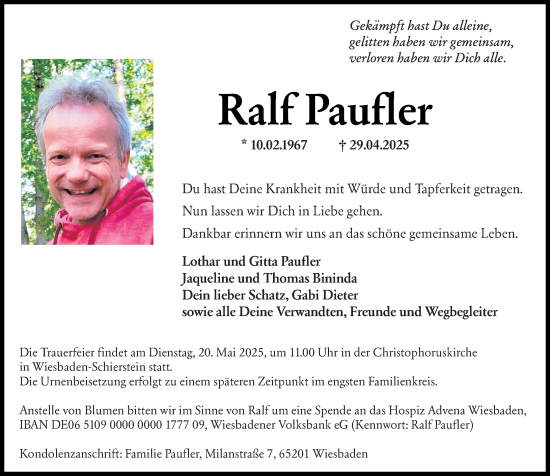 Traueranzeige von Ralf Paufler von Wiesbadener Kurier
